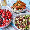 3 Easy and Healthy Summer Salads: Grilled Cajun Chicken or Tempeh Salad, Vegan Red Potato Broccoli Salad and Watermelon Berry Fruit Salad