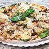 chickpea crust high protein pizza with mushrooms roasted red pepper ricotta