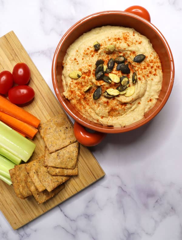 Oil-free hummus served with the vegetables on the side