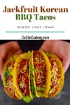 4 tasty jackfruit korean BBQ tacos in the hands