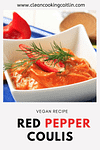 red pepper coulis in the white plate