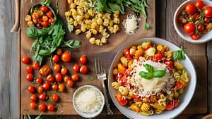 roasted cauliflower tomato sauce over chickpea pasta