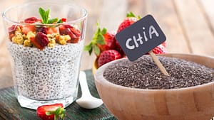 chia pudding next to chia seeds