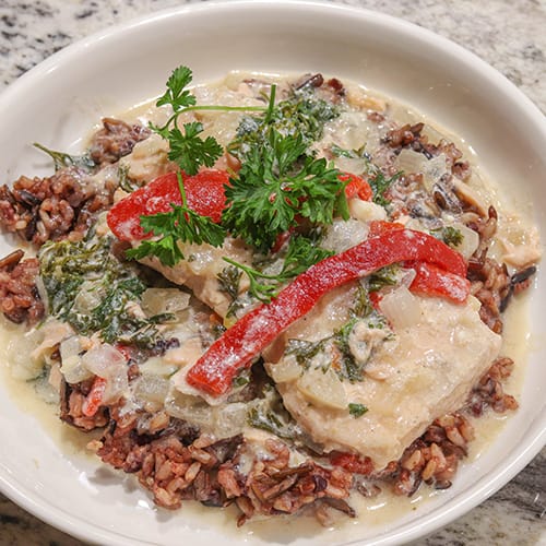 Salmon in Creamy Red pepper sauce