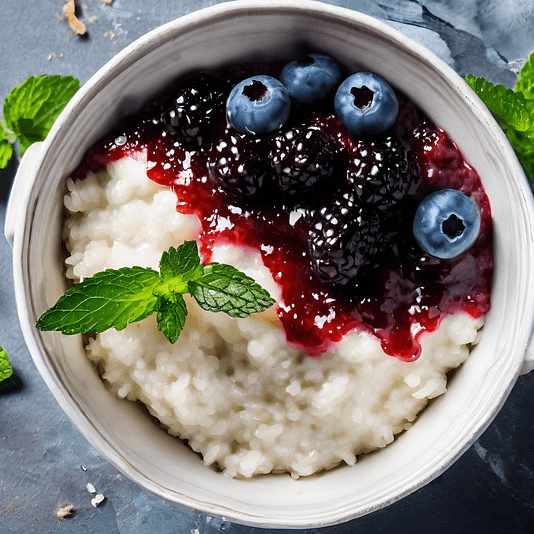 vegan rice pudding in a bowl