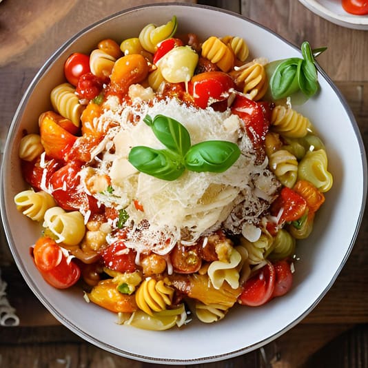 roasted cauliflower tomato sauce over chickpea pasta