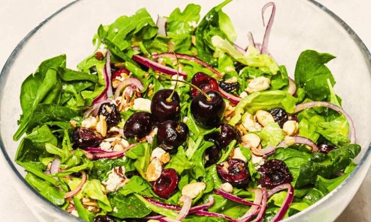 salad served in a glass bowl