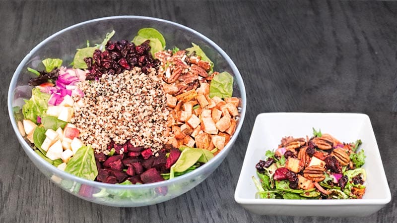 sweet potato beet quinoa salad big and small bowl