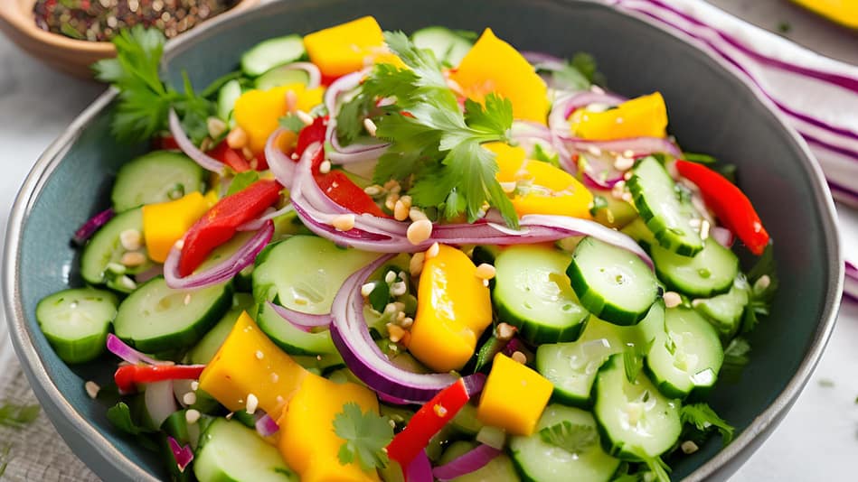 spicy asian cucumber mango salad