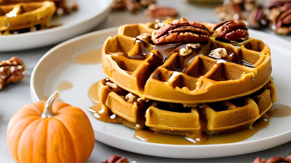 vegan pumpkin spice protein waffles featured image