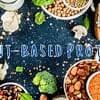 Plant-based protein sources image with lot of different vegetables,nuts, beans, lentils, cheese.