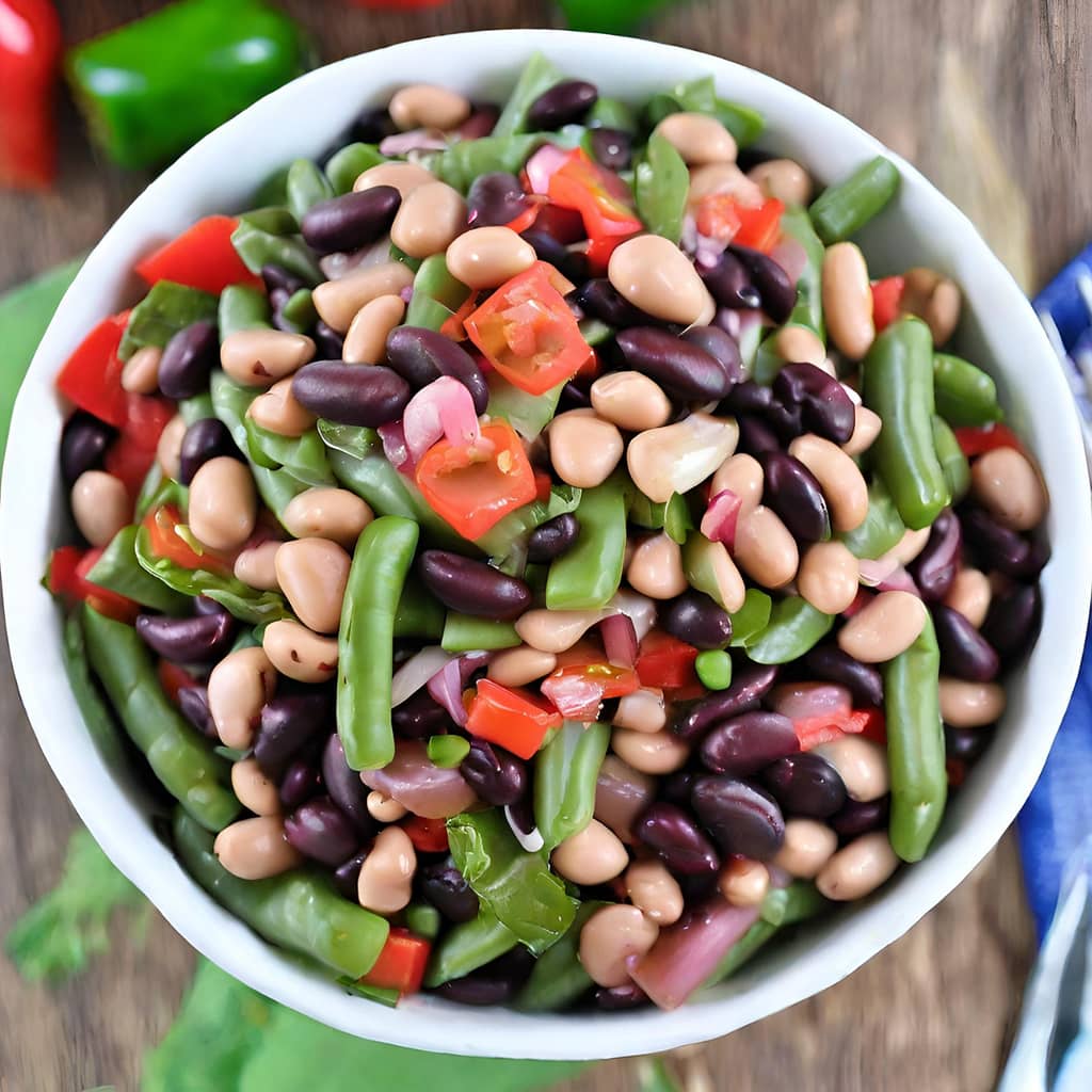 four bean salad with belle pepper and sweet onion