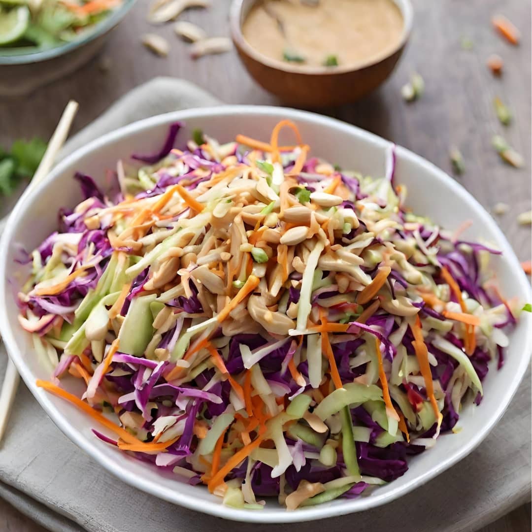 Asian Slaw With Peanut Dressing - Clean Cooking With Caitlin