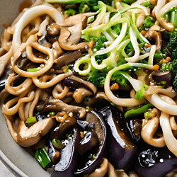 Spicy Mushroom Noodles with Thai Eggplant and Bok Choy