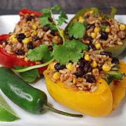 Vegan Stuffed Bell Peppers served on the white plate