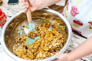 healthy pumpkin oatmeal cookie batter mixed together