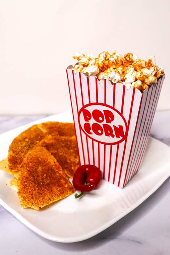 Homemade Spicy Nacho Doritos® and full box of homemade popcorns