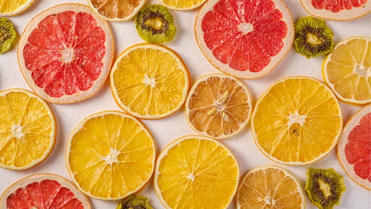 energy-boosting foods: grapefruits, oranges, and kiwis