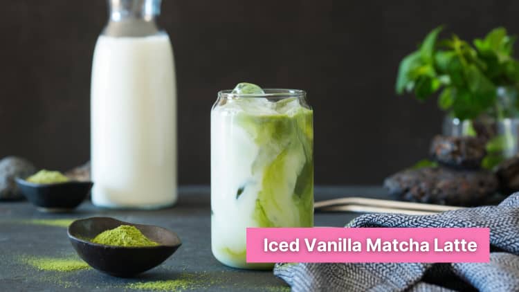 Iced Vanilla Matcha Latte (Vegan, Starbucks Copycat)